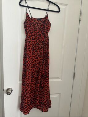 Topshop Orange and Black Leopard Print Midi Slip Dress